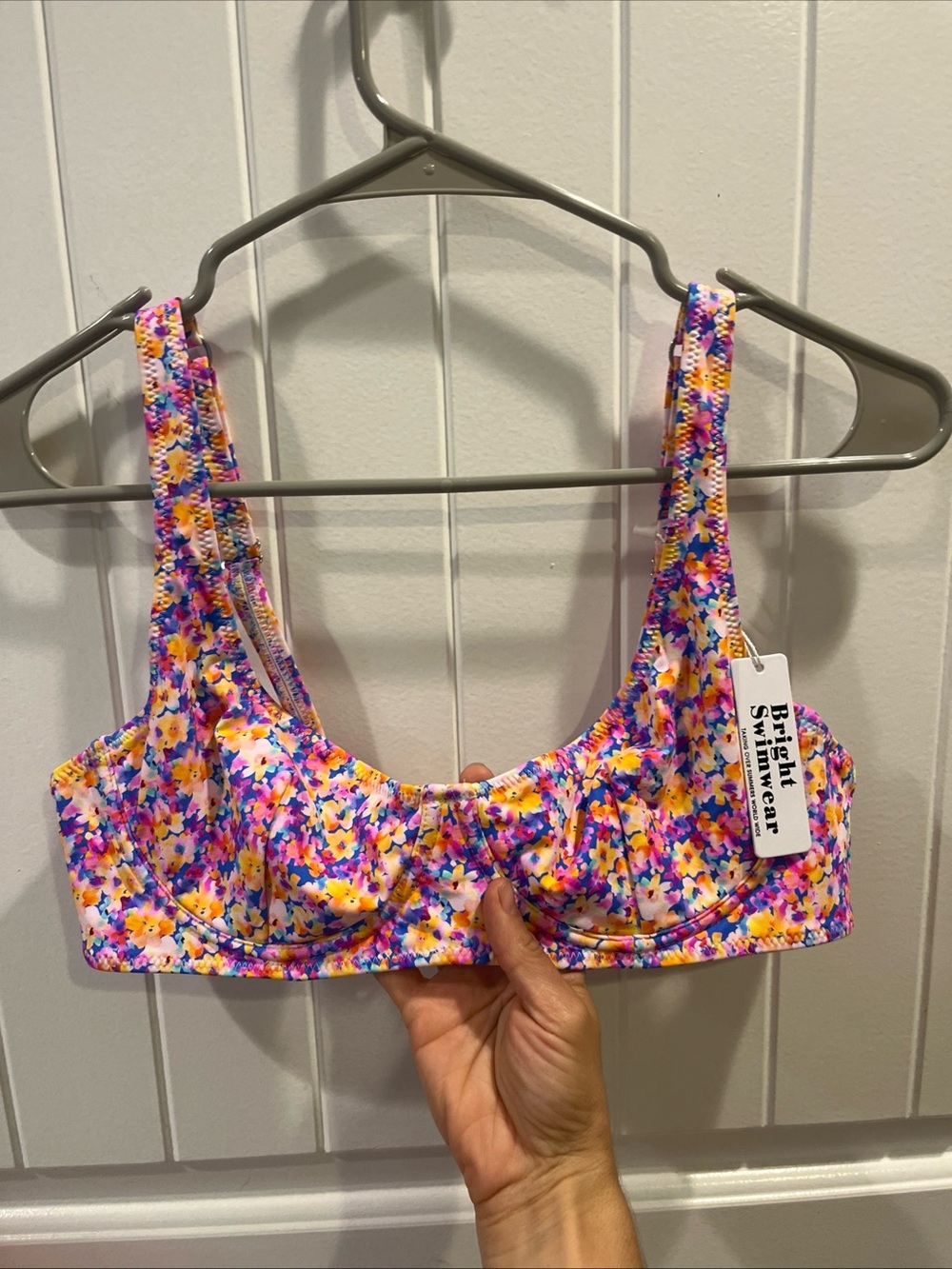 Floral Scoop Bikini Top - Pink & Yellow